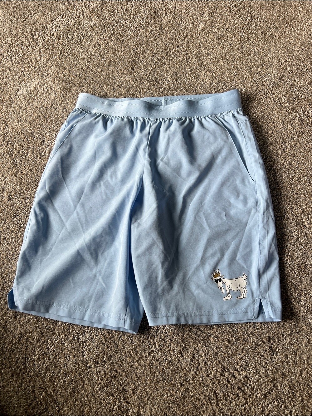 GOAT USA Light Blue Men’s Athletic Shorts with Goat Logo. Moisture Wicking Youth